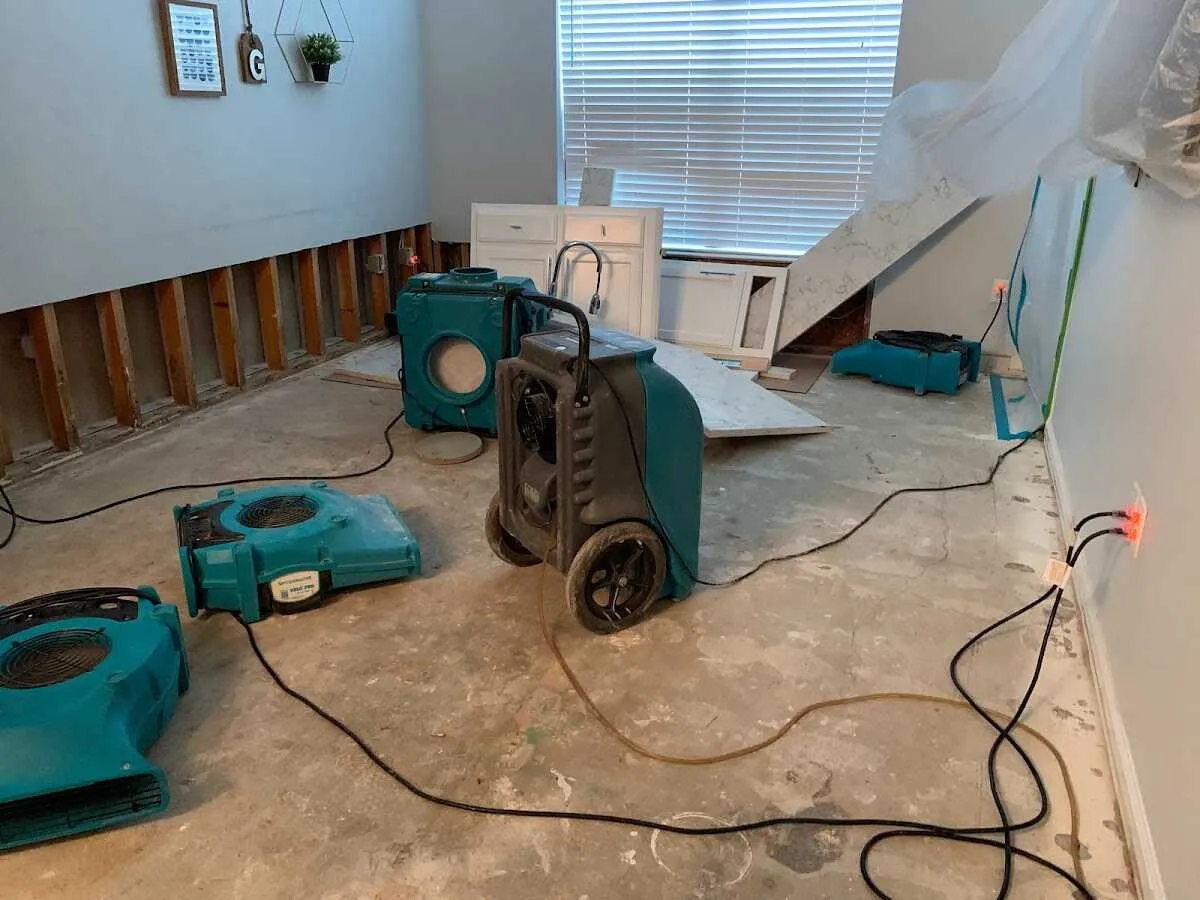 Dehumidifier in flood-cut room for Water Damage Restoration in Keansburg